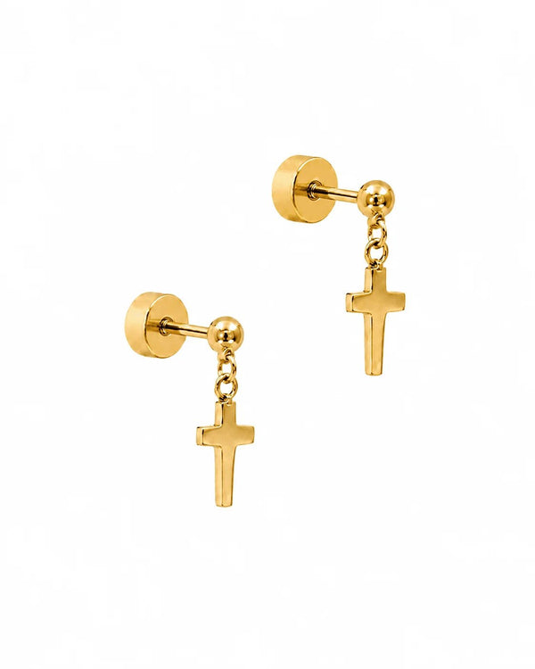Screwback Stud Earrings - Millie Cross Gold - Blush & Cactus