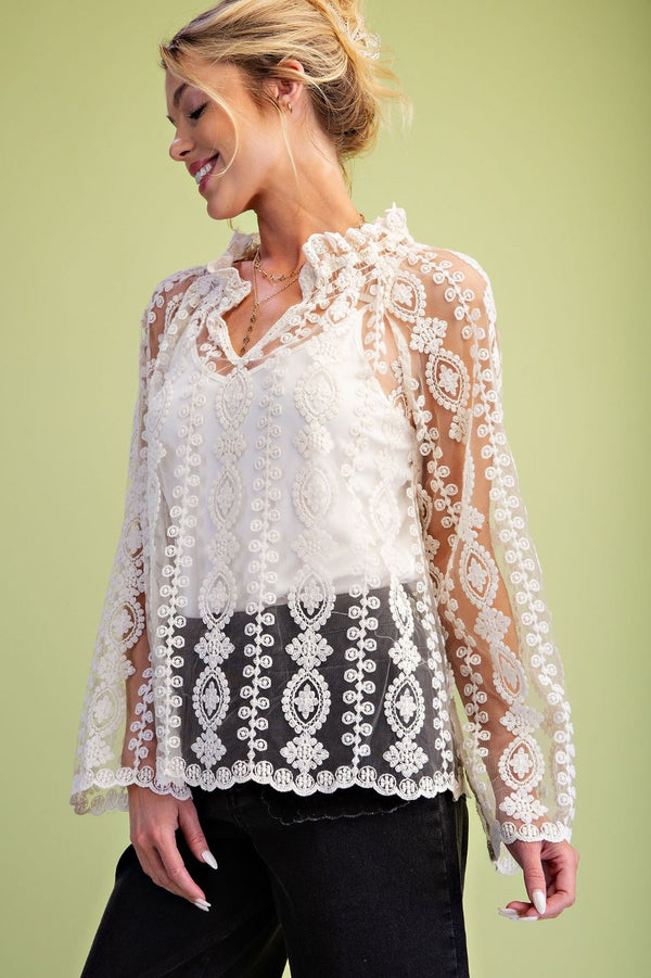 Easel Sheer Lace Blouse with Inset