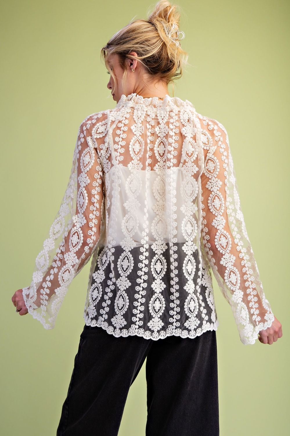 Easel Sheer Lace Blouse with Inset