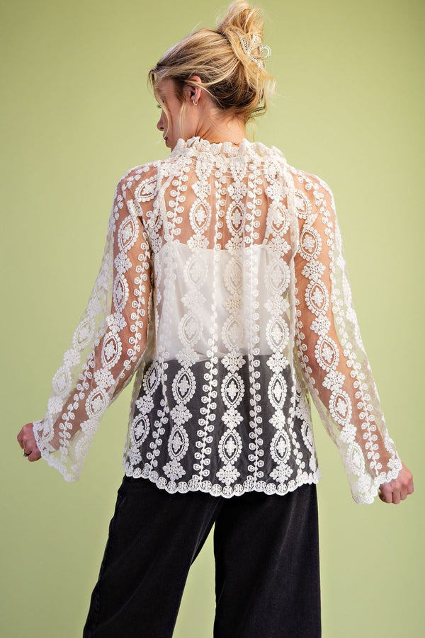Easel Sheer Lace Blouse with Inset