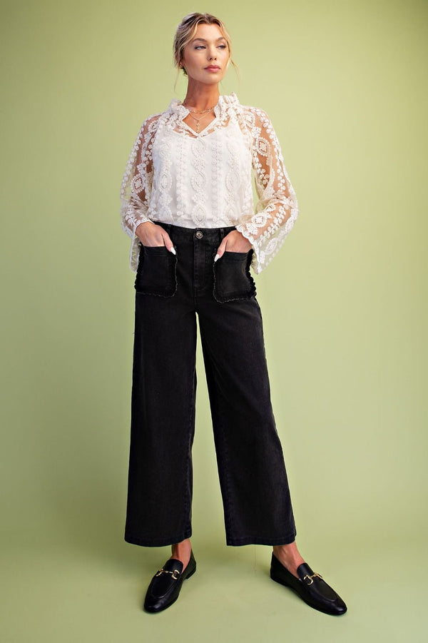 Easel Sheer Lace Blouse with Inset