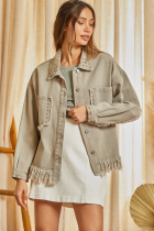 Denim Jacket with raw edges on the hemline and sleeves