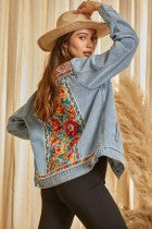 Denim Jacket with Embroidery all over the back of jacket