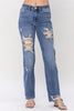 Judy Blue Mid Rise w/heavy destroy Straight