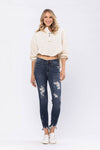 XMAS JULY Judy Blue Mid-Rise Skinny Destressed Hem - Curvy Size