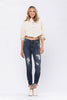 XMAS JULY Judy Blue Mid-Rise Skinny Destressed Hem - Curvy Size