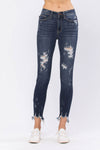 XMAS JULY Judy Blue Mid-Rise Skinny Destressed Hem - Curvy Size