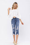 XMAS JULY Judy Blue Raw Hem Capri - Curvy Size