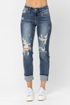 Judy Blue Mid-Rise Cuffed Destroyed Boy Friend Jeans - Curvy Size