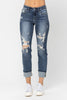 Judy Blue Mid-Rise Cuffed Destroyed Boy Friend Jeans - Curvy Size