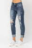 Judy Blue Mid-Rise Cuffed Destroyed Boy Friend Jeans - Curvy Size