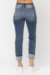 Judy Blue Mid-Rise Cuffed Destroyed Boy Friend Jeans - Curvy Size