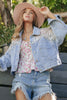 Mesh Stitching Nail Drill Button Down Denim Jacket
