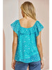 P XMAS JULY Ruffle Turquoise Star  Blouse