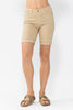 XMAS July Judy Blue Midrise Khaki Garment Dyed Cuffed Bermuda Shorts