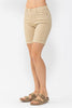 XMAS July Judy Blue Midrise Khaki Garment Dyed Cuffed Bermuda Shorts