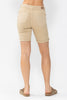 XMAS July Judy Blue Midrise Khaki Garment Dyed Cuffed Bermuda Shorts
