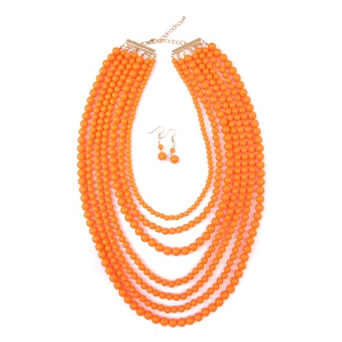 NEW Multilayer Orange Acrylic Necklace Earring Set