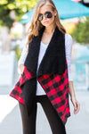 SALE Plaid Fur Open Front Cozy Vest - Blush & Cactus