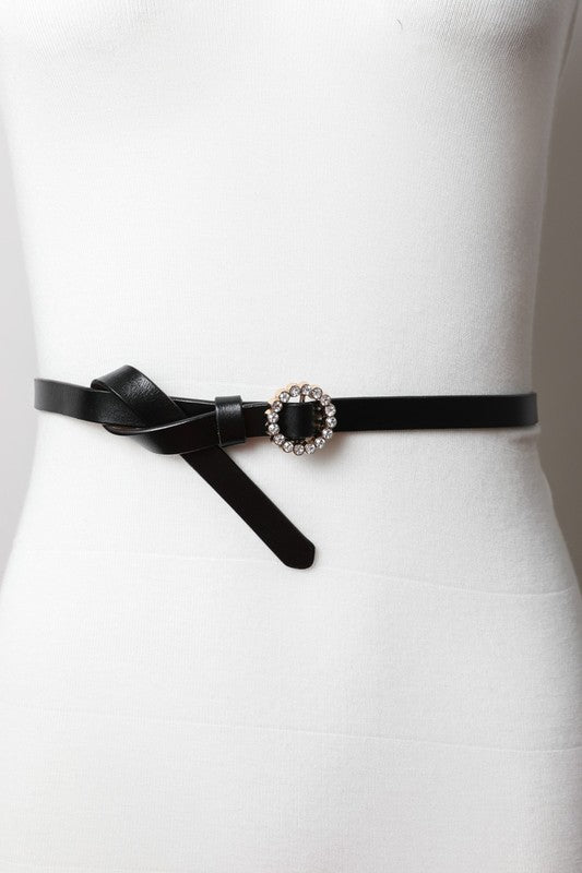 Rhinestone Circle Ring Leather Belt