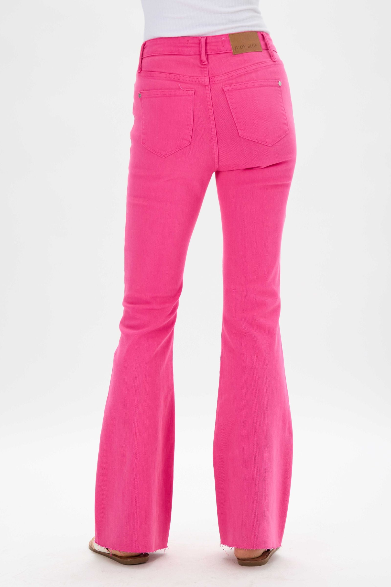 SPRING CLEANING Judy Blue Hot Pink HW Hem Flare - Curvy Size