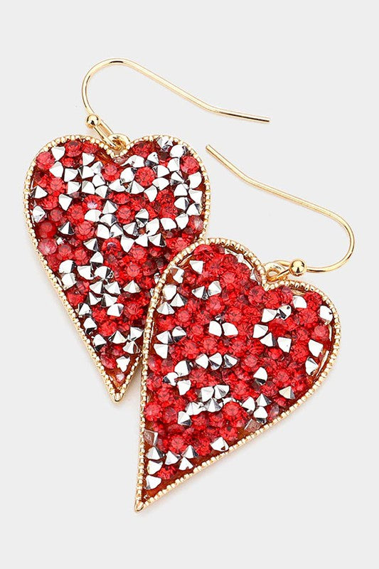 Glitter Stone Heart Dangle Earrings - 2 Colors
