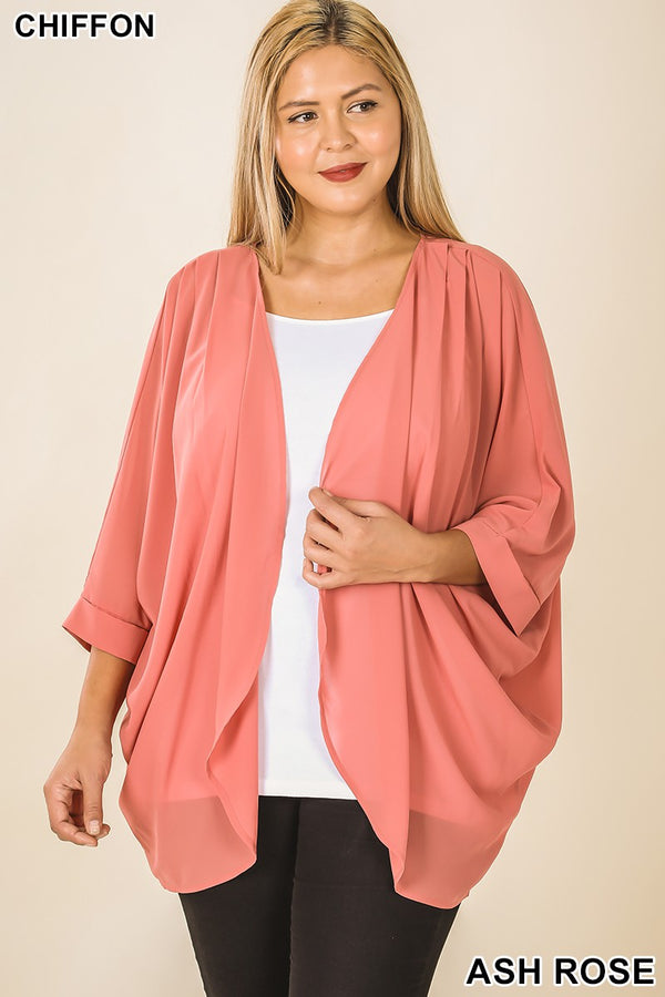 SALE Woven Chiffon Cardigan with Shoulder Pleat - Curvy Size