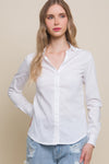 Woven Solid Long Sleeve Button Down Top