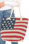 American Flag Print Rope Handle Tote Bag