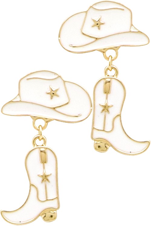 Enamel Epoxy Western Cowboy Hat Boot Earring