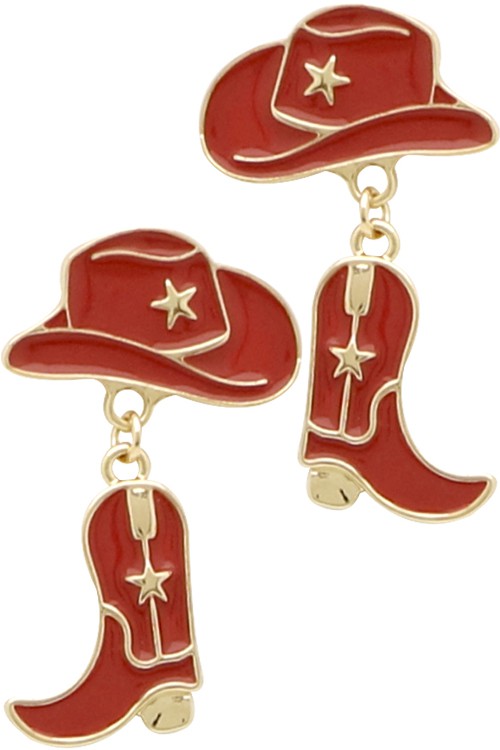 Enamel Epoxy Western Cowboy Hat Boot Earring