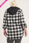 Frayed Hem Oversize Flannel W/Hoodie - Curvy Size