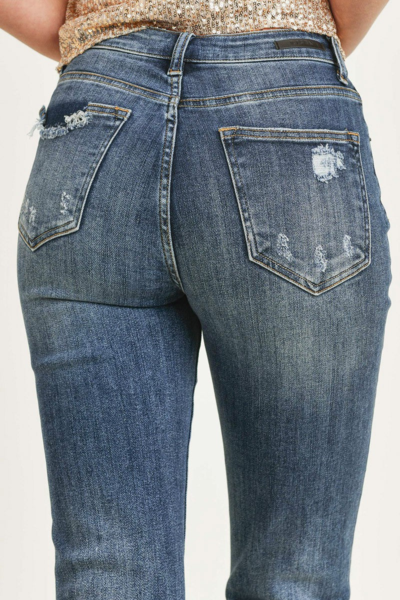 SALE Risen Jeans High Rise Vintage Wash Straight Leg Denim