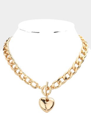 Metal Heart Charm Toggle Necklace