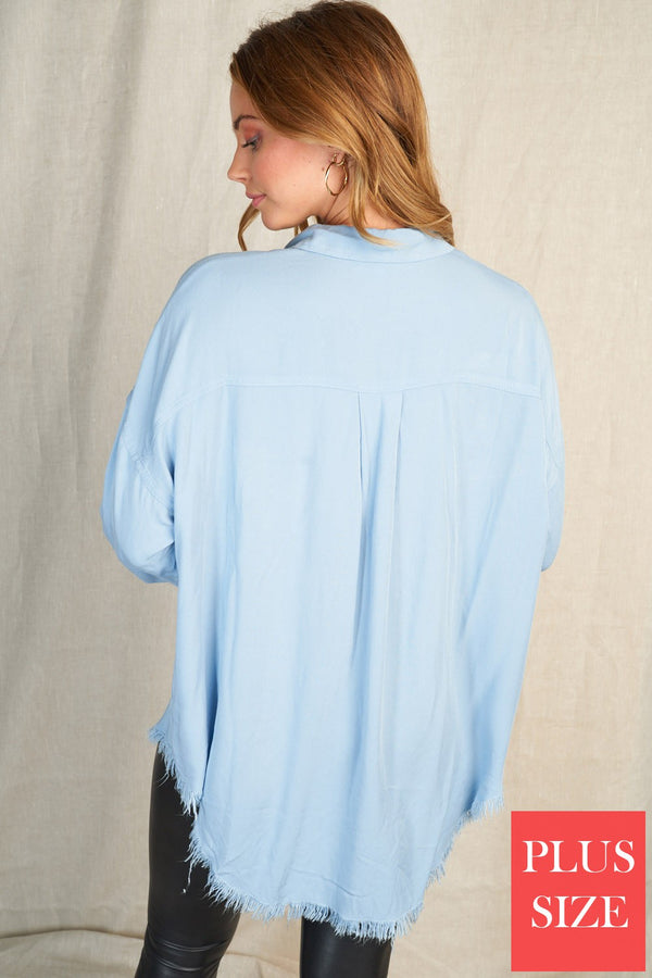 NEW Long Sleeve Frayed Hemline Top - Curvy size