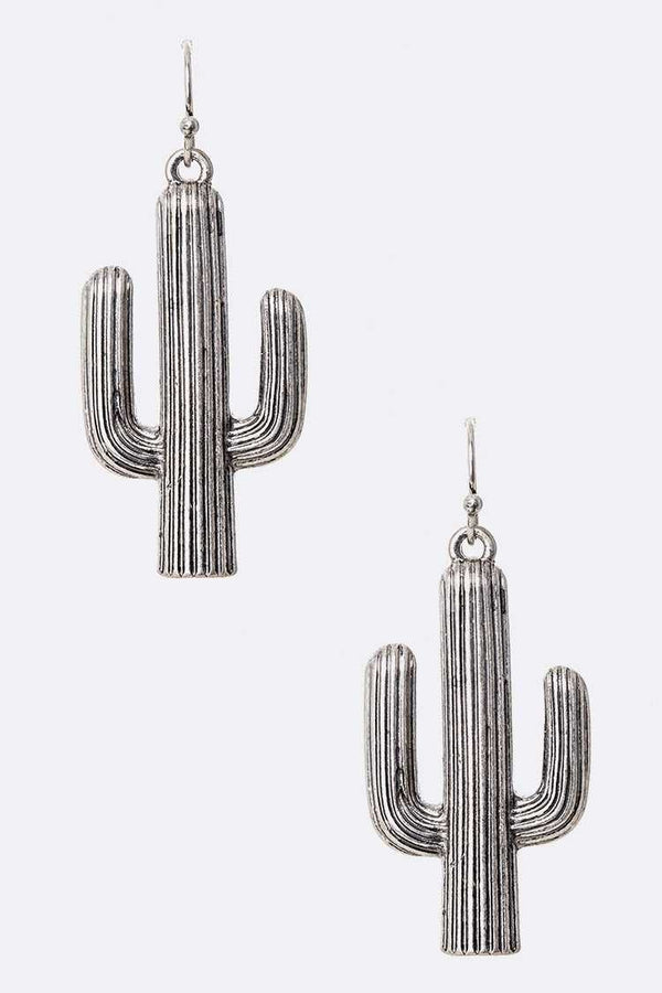 Metal Textured Cactus Drop Earrings