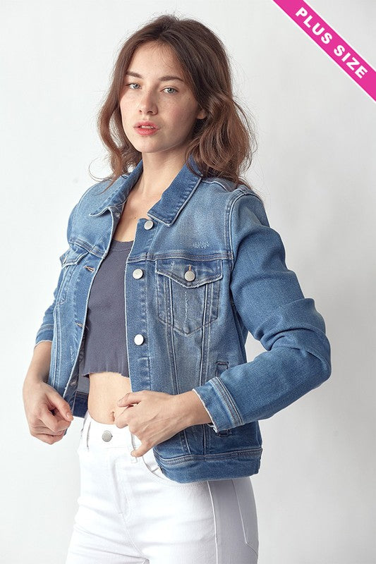 Risen Soft Washed Classic Denim Jacket - Curvy Size