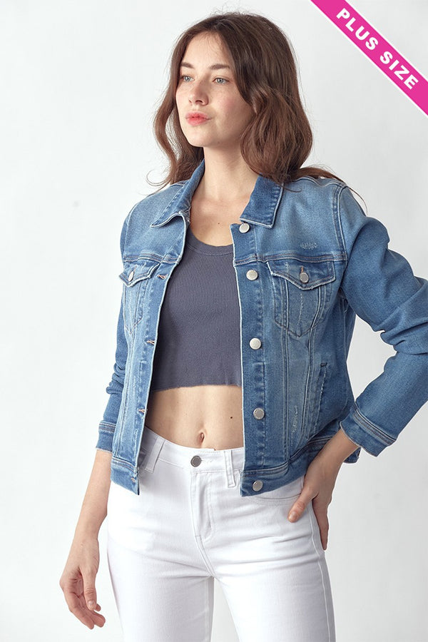 Risen Soft Washed Classic Denim Jacket - Curvy Size