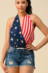 XMAS in July -Americana  Stars Stripe American Flag Halter Bodysuit