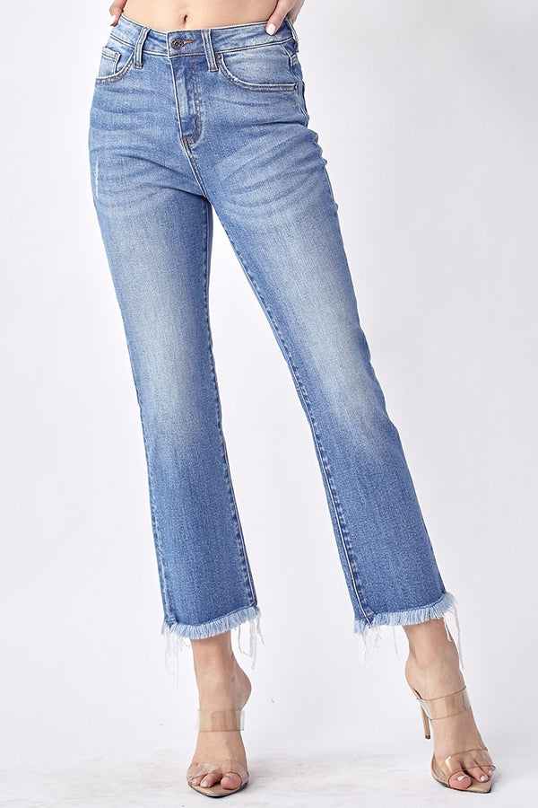 SALE RISEN Mid Rise Raw Hem Straight Leg Jeans - Curvy Size