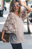 Feather Detailed 3/4 Sleeve Slub Top - Curvy Size  6 Colors