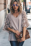 Feather Detailed 3/4 Sleeve Slub Top - Curvy Size  6 Colors