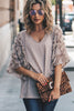Feather Detailed 3/4 Sleeve Slub Top - Curvy Size  6 Colors
