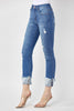 Risen Jeans Mid Rise Frayed Cuff Ankle Straight Jeans
