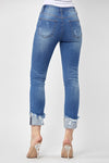 Risen Jeans Mid Rise Frayed Cuff Ankle Straight Jeans