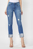 Risen Jeans Mid Rise Frayed Cuff Ankle Straight Jeans