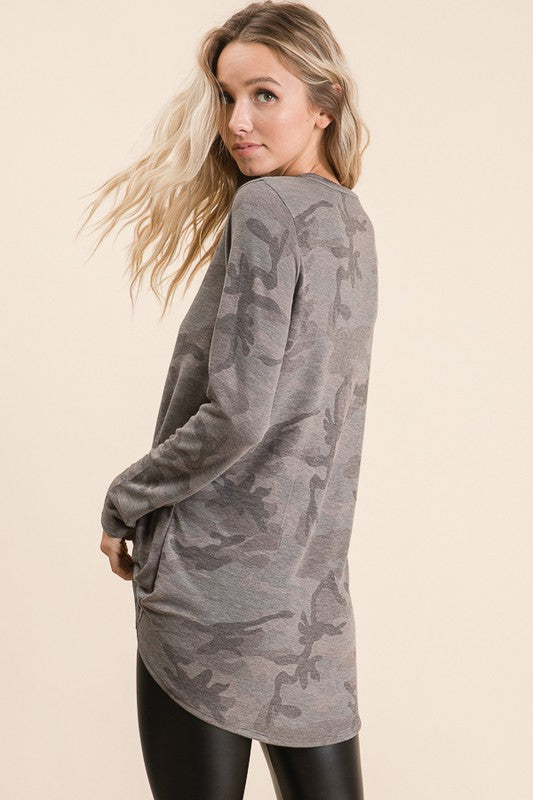 Long Sleeve Camp Print Top