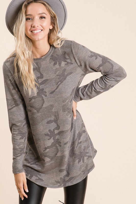Long Sleeve Camp Print Top