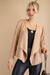 Soft Soild Snake Skin Texture Suede Open Moto Jacket - 2 Colors