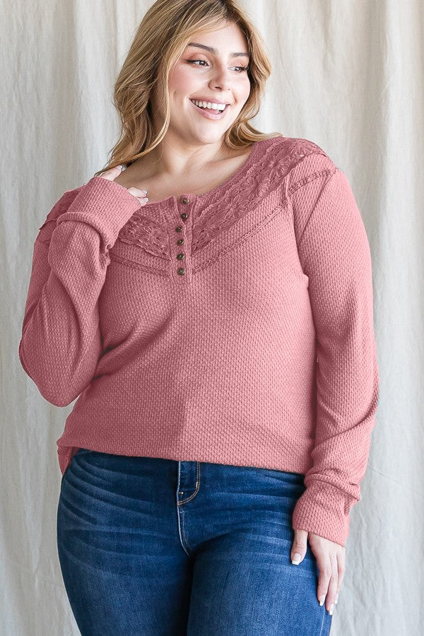 Lace Detail Long Sleeve Top - Curvy Size